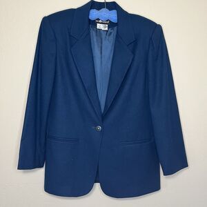 Sag Harbor Vintage Women's Royal Blue Teal 100% Pure New Wool Blazer Sz 10